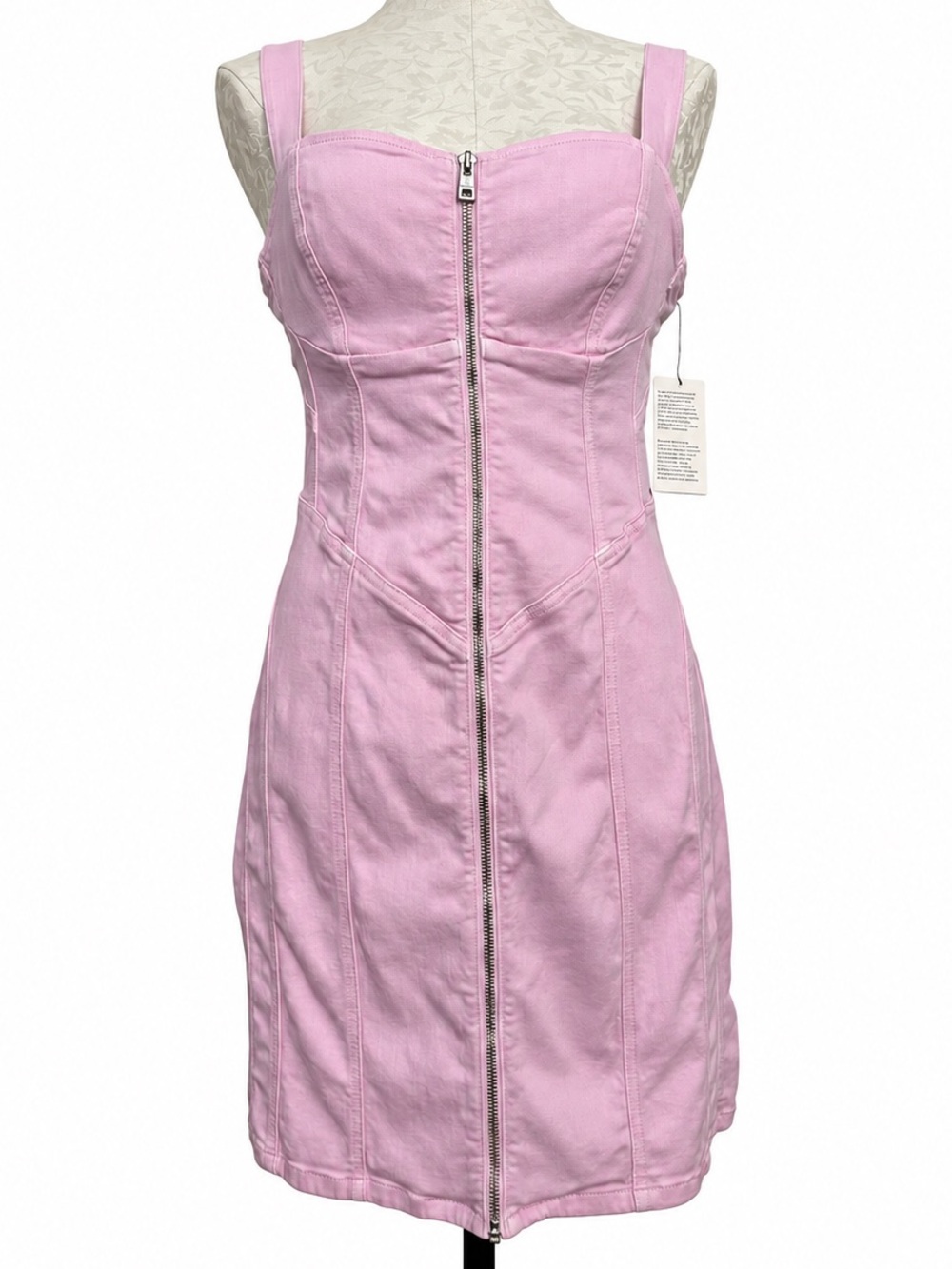 NWT GUESS Ivy Pink Denim Bodycon Zip Dress Size L Y2K